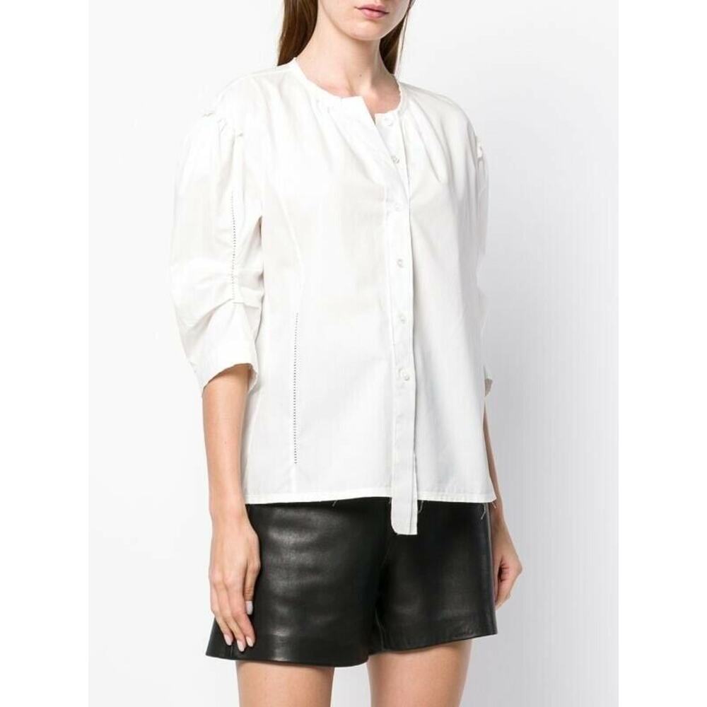 MARC JACOBS Button Down Blouse Short Sleeve Top Crew Neck Poplin White Top 4 NWT